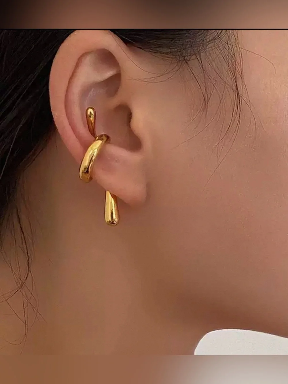 Gold Hoop Snake Drop Ear Cuff Modern Minimalist Style